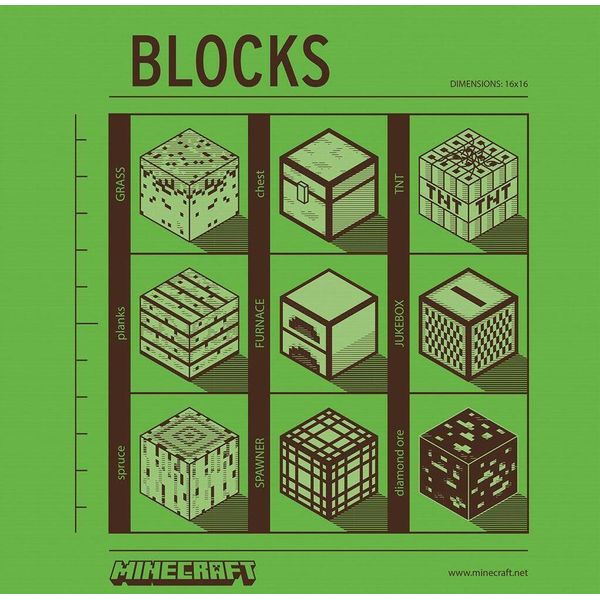 Minecraft - Stampa Su Tela, Mattoncini PM11174 (30 Cm X 30 Cm X 1,8 Cm) (Verde/Nero)-image