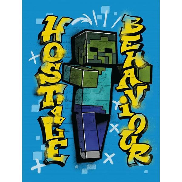 Minecraft - Stampa Su Tela "Comportamento Ostile"" PM11211 (40 Cm X 30 Cm X 1,8 Cm) (Blu)"-image