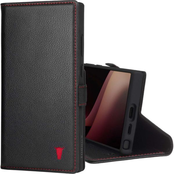 Torro Custodia In Pelle Per Galaxy S24 Ultra (Con Funzione Stand) - Nero Con Dettagli Rossi-image