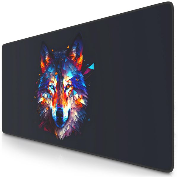 Tappetino Per Mouse Da Gioco Titanwolf Xxl, 900 X 400 X 3 Mm, Tappetino Da Scrivania, Lavabile, Retro Antiscivolo, Velocità E Precisione, Lupo Poligonale-image