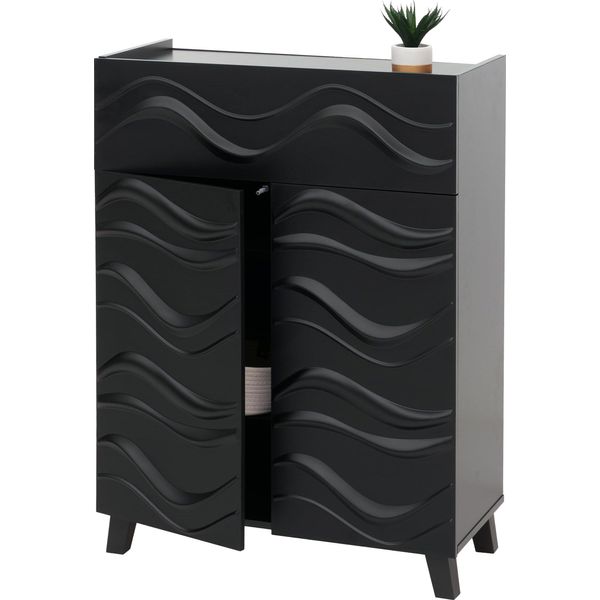Cassettiera HWC-N86, Armadio Credenza Credenza, Design A Onda 3D Ante Push-To-Open 107X76X36Cm ~ Nero-image