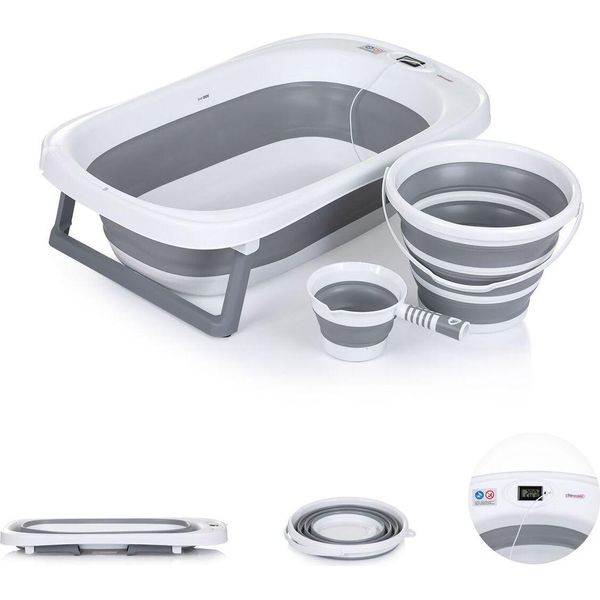 Chipolino Set Vasca Per Bambini Bali Pieghevole Da 83 Cm, Termometro Integrato Grigio-image