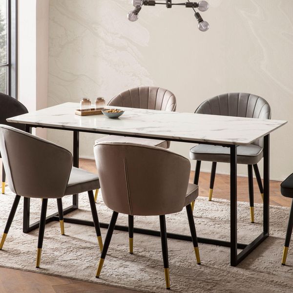 Tavolo Da Pranzo 200X90X76 Cm Tavolo Da Cucina Bianco In Marmo Look Moderno, Tavolo Da Pranzo Grande, Tavolo Da Pranzo Rettangolare, Tavolo Da Sala Da Pranzo Con Gambe In Metallo | Wohnling-image