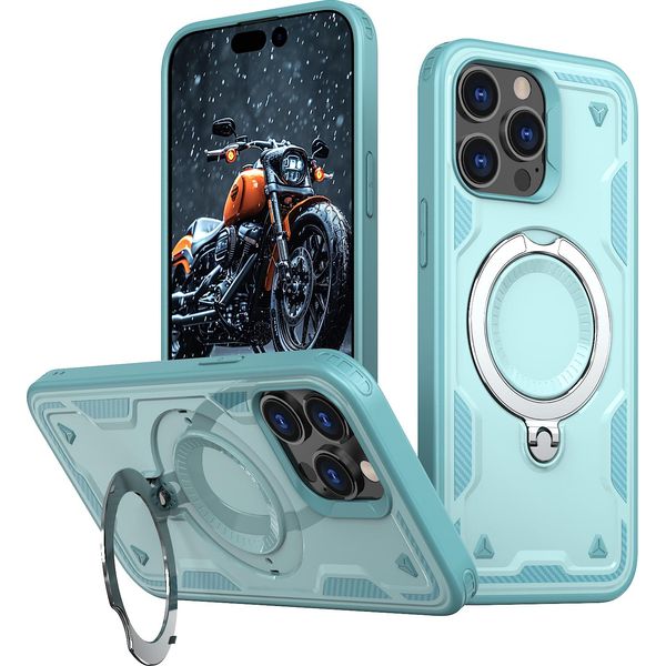 Custodia A Doppio Strato Per Iphone 13 Pro, Custodia Protettiva Militare Magnetica Con Anello In Metallo E Supporto Verde Menta-image