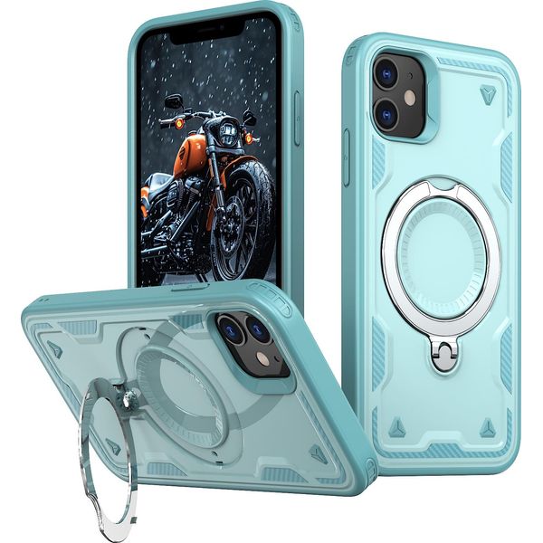 Custodia A Doppio Strato Per Iphone 11/Iphone Xr, Custodia Protettiva Militare Magnetica Con Anello In Metallo E Supporto Verde Menta-image