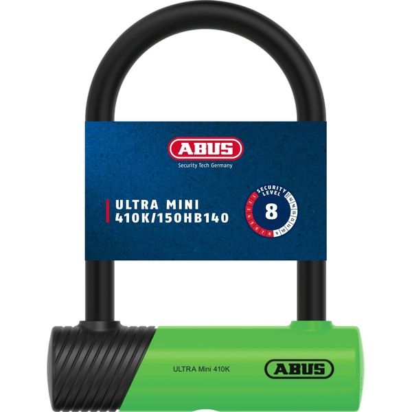 Abus U-Lock 410K Ultra Per Biciclette Ed E-Scooter - Lucchetto Per Biciclette Pratico E Robusto Con Pratico Supporto Per Il Trasporto - Accessori Per Biciclette - Variante 150HB140 - Grillo Alto 140 Mm - Verde-image