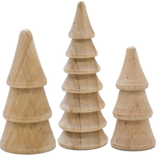1.08 Alberi Decorativi In Legno Naturale - Set Di 3 Misure Diverse - Set Di Abeti Di Colore Chiaro-image