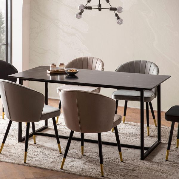 Finebuy Tavolo Da Sala Da Pranzo Tavolo Da Pranzo Nero In Look Marmo Tavolo Da Cucina Moderno Con Gambe In Metallo Tavolo Da Pranzo Tavolo Rettangolare Sala Da Pranzo-image