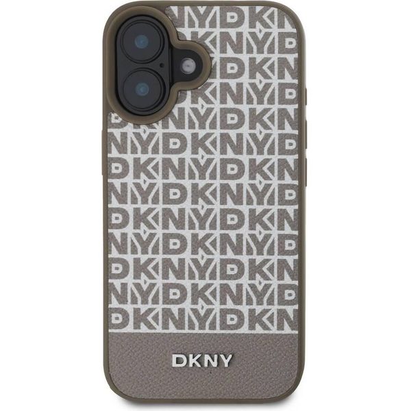 Dkny, Custodia Protettiva Per Iphone 16 Repeat Pattern Bottom Stripe, Marrone-image