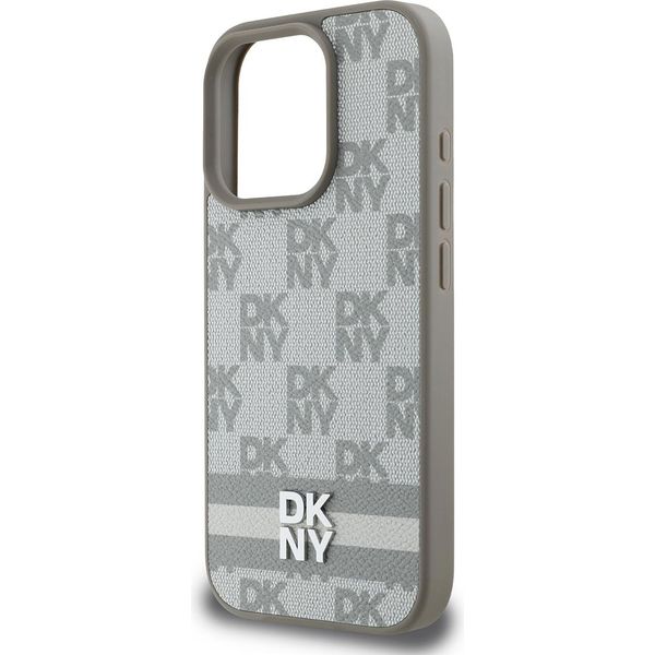 Dkny, Custodia Elegante Per Iphone 16 Pro Con Motivo A Scacchi E Strisce, Giallo-Grigio-image