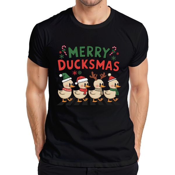 Merry Duckmas Duck Antlers - Maglietta Da Uomo Natale Xmas Christmas, Nero, Xl-image