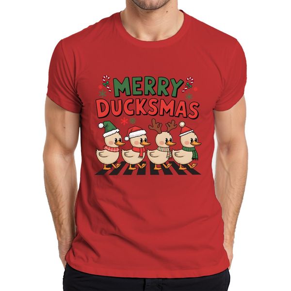 Merry Duckmas Duck Antlers - Maglietta Da Uomo Natale Xmas Christmas, Rosso, S-image
