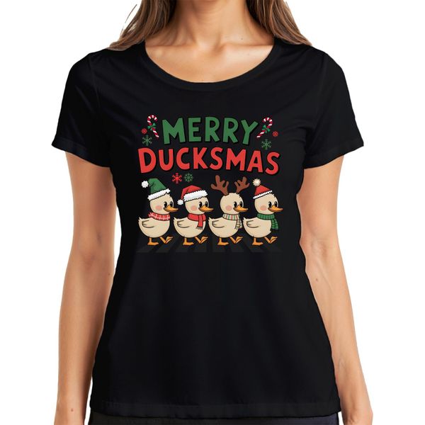 Merry Duckmas Duck Antlers - Maglietta Da Donna Natale Xmas Christmas, Nero, 3XL-image