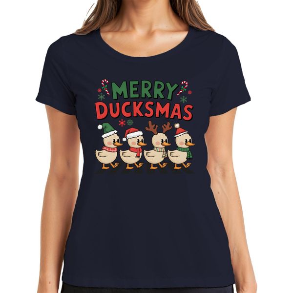 Merry Duckmas Duck Antlers - Maglietta Da Donna Natale Xmas Christmas, Navy, M-image