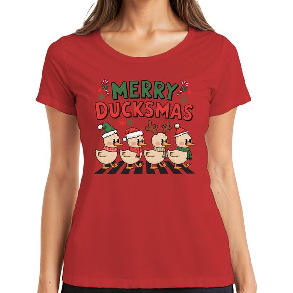 Merry Duckmas Duck Antlers - Maglietta Da Donna Natale Xmas Christmas, Rosso, Xl-image