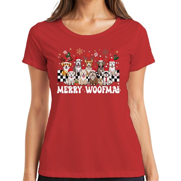 Maglietta Da Donna Merry Woofmas Dog Owner - Christmas Xmas Christmas, Rosso, M-image