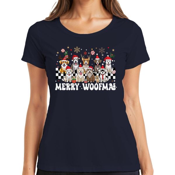 Maglietta Da Donna Merry Woofmas Dog Owner - Christmas Xmas Christmas, Navy, M-image