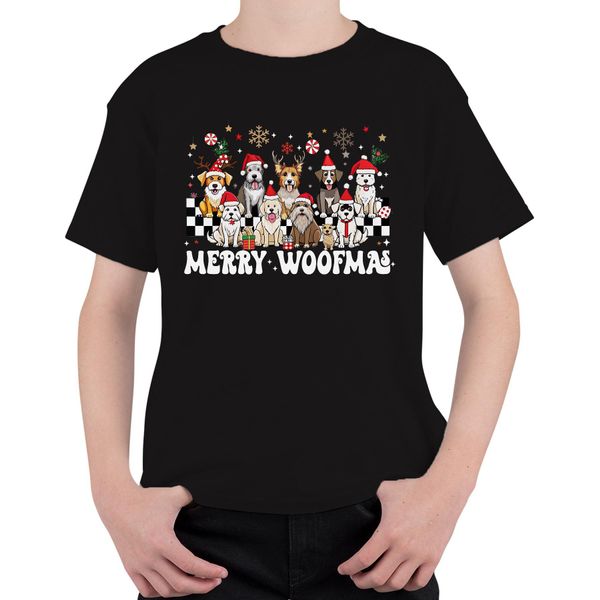 Merry Woofmas Dog Owner - Natale Xmas Christmas Maglietta Unisex Per Bambini, Nero, 104-image