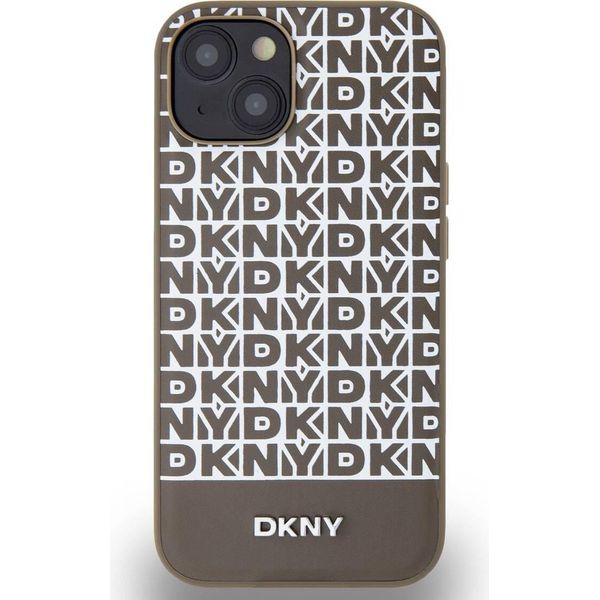 Dkny, Custodia Protettiva Iphone 14 Ripetizione Del Motivo A Righe In Basso, Marrone-image