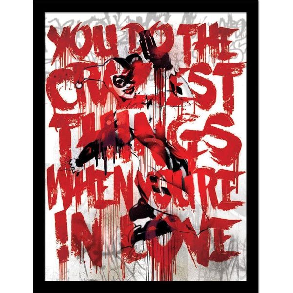 Batman - Poster Incorniciato "Harley Quinn Love"" PM10927 (40 Cm X 30 Cm) (Rosso/Bianco/Nero)"-image