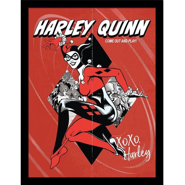 Batman - Poster Incorniciato "Harley Quinn Play"" PM10929 (40 Cm X 30 Cm) (Rosso/Bianco/Nero)"-image