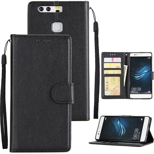 Per Huawei P9 Plus Custodia In Pelle Pu Per Smartphone Cover Protettiva Con Fibbia E 3 Posizioni Per Le Carte Nero-image