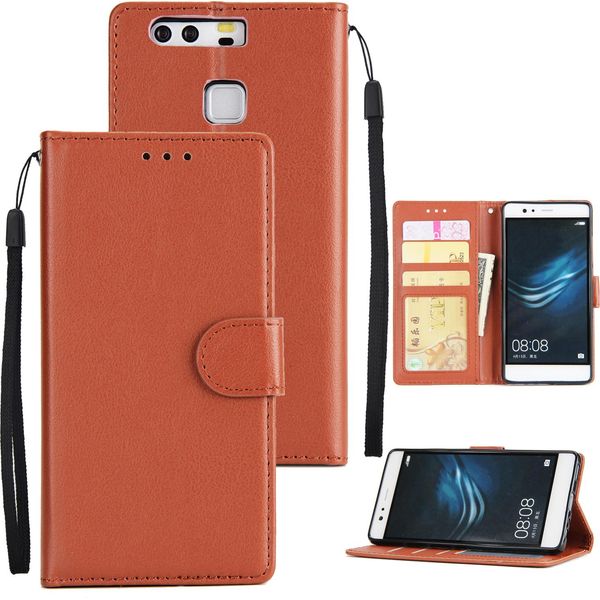 Per Huawei P9 Plus Custodia Per Smartphone In Pelle Pu Custodia Protettiva Con Fibbia E 3 Posizioni Per Le Carte Marrone-image