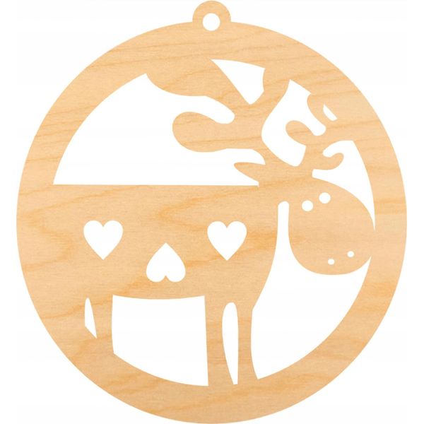 Palla Di Legno Ciondolo In Legno, Ornamento Palla Di Natale 6 Cm - Renna-image