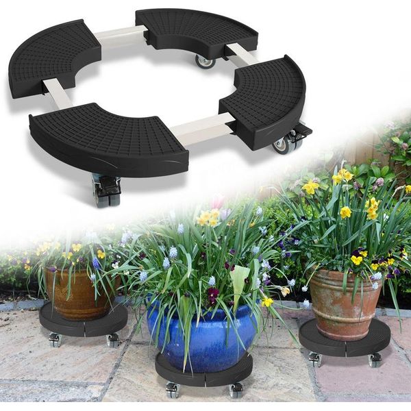 Clanmacy Carrello Per Piante Ø 38-54 Cm Regolabile Portafiori Carrello Per Fiori Carrello Rotante Carrello Per Piante Fino A 200 Kg (Nero, Rotondo)-image