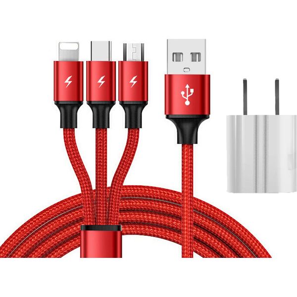 Simu 1,2M Cavo Dati Da Un Telefono Cellulare Drag Three 2,4A Intrecciato A Ricarica Rapida Con Spina Usb Rosso-image