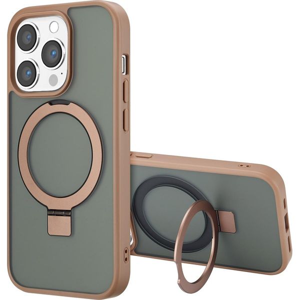 Custodia Iphone 14 Pro Max Iphone 14 Pro Max Cover Protettiva Anello Stand Backcover Met Magsafe Plastica Marrone Accezz-image
