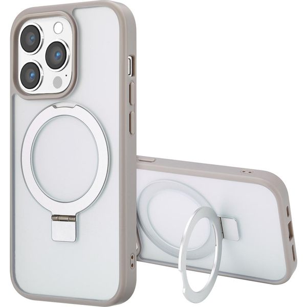 Custodia Iphone 14 Pro Cover Protettiva Anello Stand Backcover Met Magsafe Plastica Grigio Accezz-image