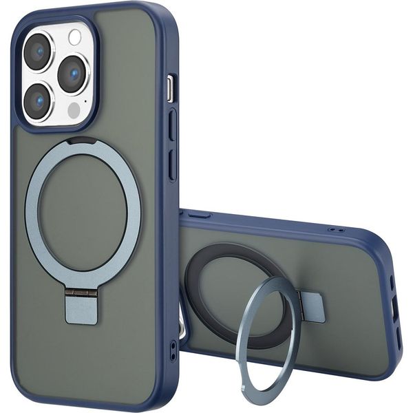 Custodia Iphone 14 Pro Max Iphone 14 Pro Max Cover Protettiva Anello Stand Backcover Met Magsafe Plastica Blu Accezz-image