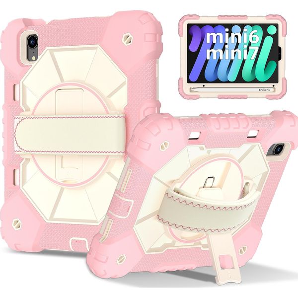 Custodia Per Ipad Mini 2024/Ipad Mini 2021, Custodia Per Tablet Con Cinturino Girevole A 360° E Supporto Rosa-image