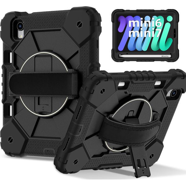 Custodia Per Ipad Mini 2024/Ipad Mini 2021, Custodia Per Tablet Con Cinturino Girevole A 360° E Supporto Nero-image