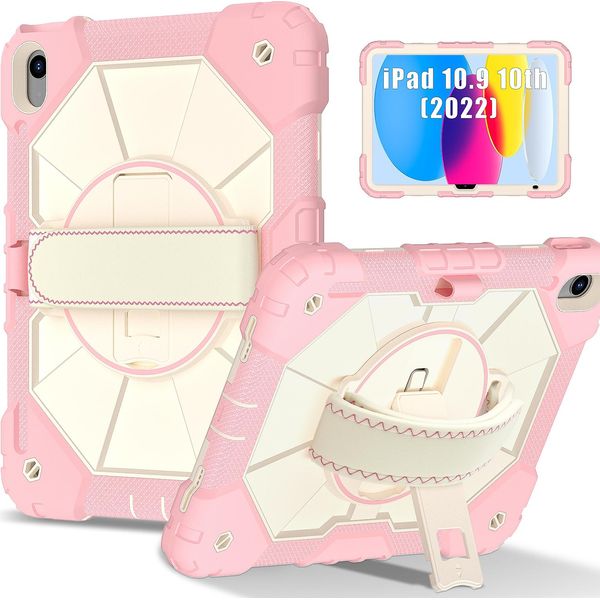 Custodia Per Ipad 10A Generazione 2022 Da 10,9 Pollici, Custodia Per Tablet Con Cinturino Girevole A 360° E Supporto Rosa-image