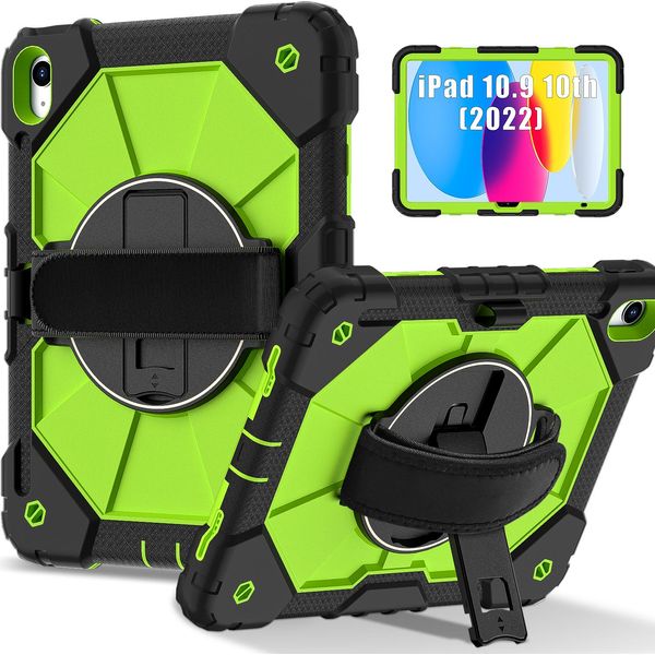 Custodia Per Ipad 10A Generazione 2022 Da 10,9 Pollici, Custodia Per Tablet Con Cinturino Girevole A 360° E Supporto Nero Verde-image