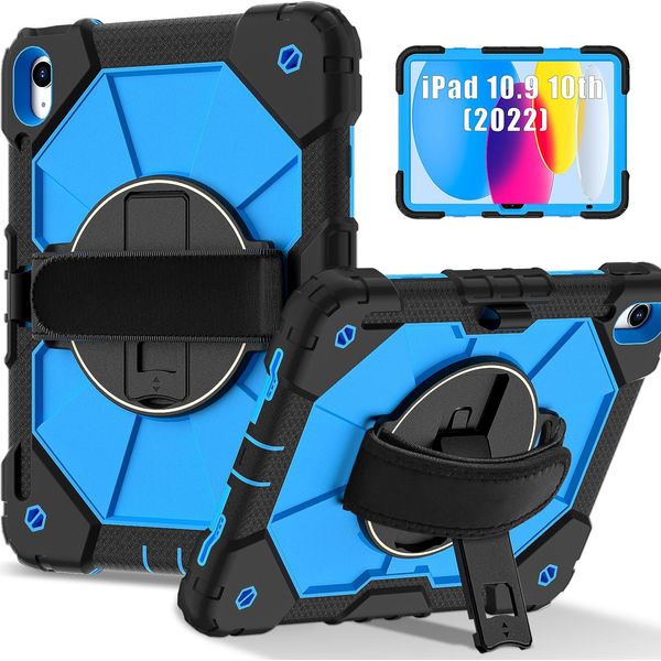 Custodia Per Ipad 10A Generazione 2022 Da 10,9 Pollici, Custodia Per Tablet Con Cinturino Girevole A 360° E Supporto Nero Blu-image