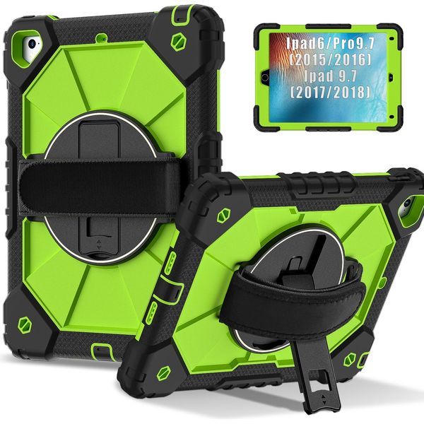 Custodia Per Ipad 9,7 6A/5A Generazione 2018/2017, Custodia Per Tablet Con Cinturino Girevole A 360° E Supporto Nero Verde-image