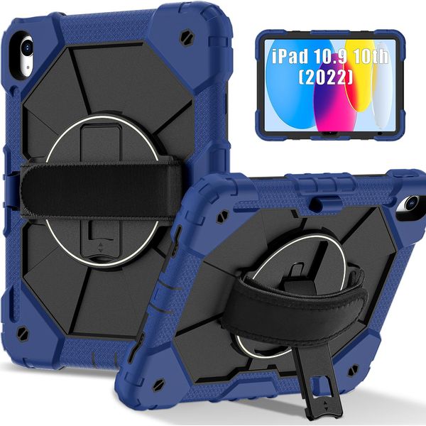 Custodia Per Ipad 10A Generazione 2022 Da 10,9 Pollici, Custodia Per Tablet Con Cinturino Girevole A 360° E Supporto Navy Nero-image