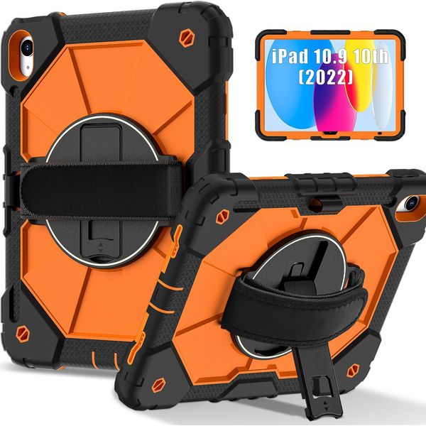 Custodia Per Ipad 10A Generazione 2022 Da 10,9 Pollici, Custodia Per Tablet Con Cinturino Girevole A 360° E Supporto Nero Arancione-image
