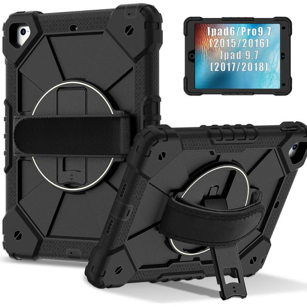Custodia Per Ipad 9,7 6A/5A Generazione 2018/2017, Custodia Per Tablet Con Cinturino Girevole A 360° E Supporto Nero-image