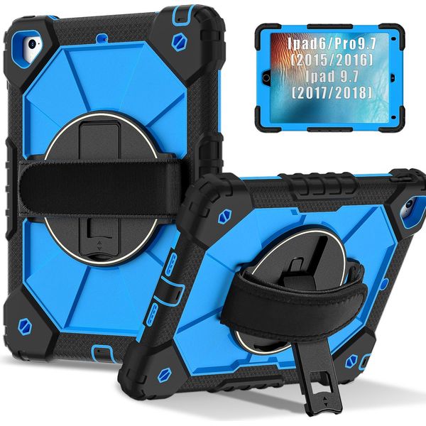 Custodia Per Ipad 9,7 6A/5A Generazione 2018/2017, Custodia Per Tablet Con Cinturino Girevole A 360° E Supporto Nero Blu-image