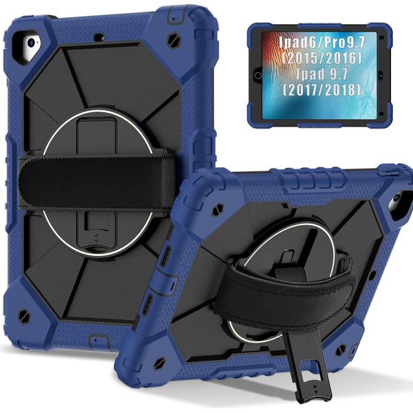 Custodia Per Ipad 9,7 6A/5A Generazione 2018/2017, Custodia Per Tablet Con Cinturino Girevole A 360° E Supporto Navy Nero-image