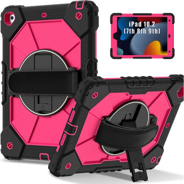 Custodia Per Ipad 9°/8°/7° Generazione, Ipad 10,2 Pollici 2021/2020/2019, Custodia Per Tablet Con Cinturino Girevole A 360° E Supporto Nero Pink-image