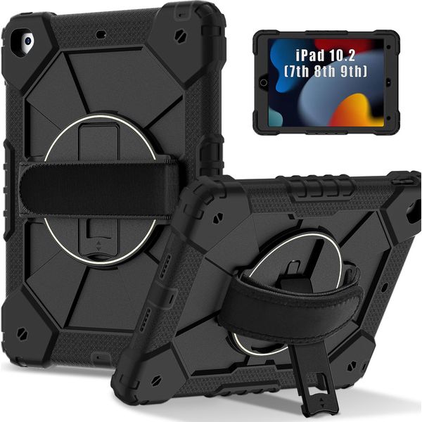 Custodia Per Ipad 9Th/8Th/7Th Gen, Ipad 10.2 Pollici 2021/2020/2019, Custodia Per Tablet Con Cinturino Girevole A 360° E Supporto Nero-image