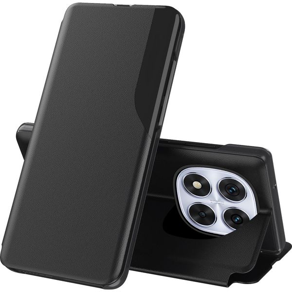 Custodia Flip Per Xiaomi Redmi Note 14 Pro 5G, Custodia In Finto Cuoio Con Finestra E Funzione Stand Nero-image