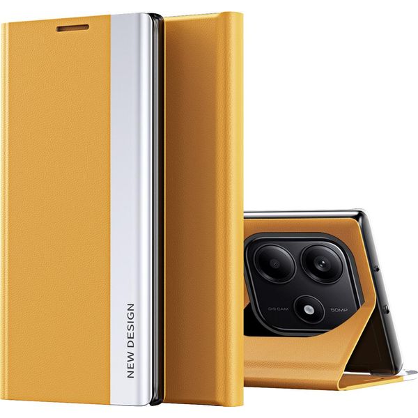 Custodia Per Xiaomi Redmi Note 14 5G, Custodia Magnetica In Finto Cuoio Con Funzione Stand Giallo-image