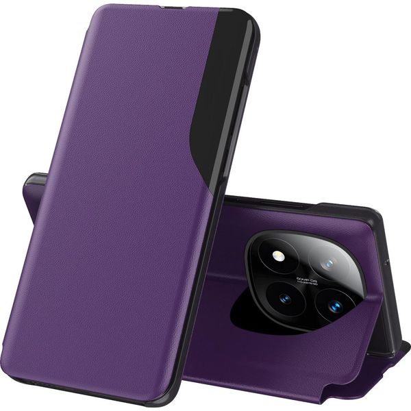 Custodia Flip Per Xiaomi Redmi Note 14 Pro+ 5G, Custodia In Finto Cuoio Con Finestra E Funzione Stand Viola-image