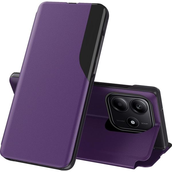 Custodia Flip Per Xiaomi Redmi Note 14 5G, Custodia In Finto Cuoio Con Finestra E Funzione Stand Viola-image